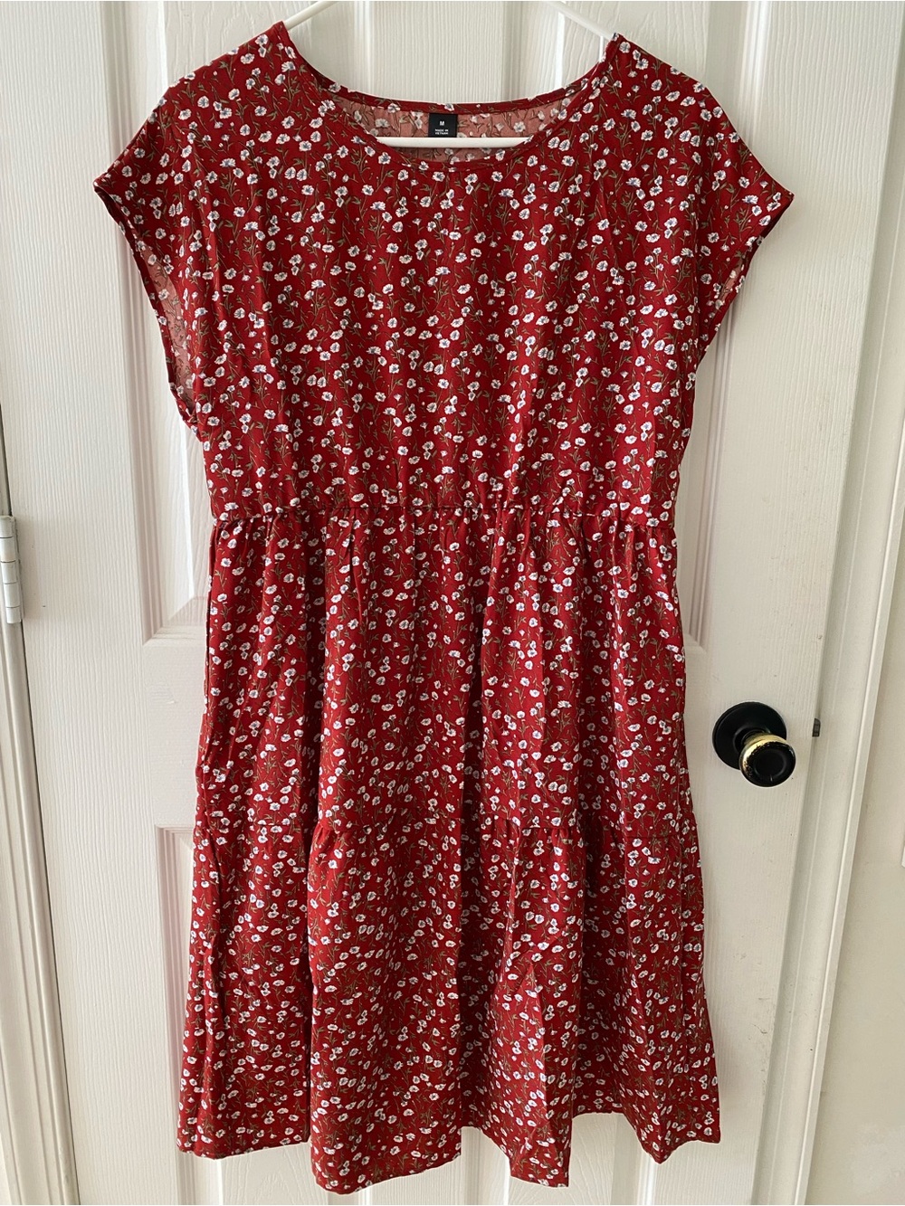 Red Floral Tiered Short Sleeve Dress